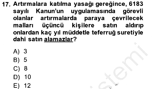 Vergi İcra Hukuku 2014-2015 Dönem Sonu Sınavı - 17. soru
