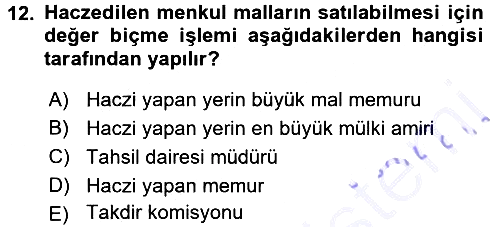Vergi İcra Hukuku 2015-2016 Dönem Sonu Sınavı - 12. soru