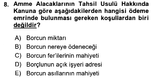 Vergi İcra Hukuku 2016-2017 Dönem Sonu Sınavı - 8. soru