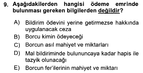 Vergi İcra Hukuku 2023-2024 Dönem Sonu Sınavı - 9. soru
