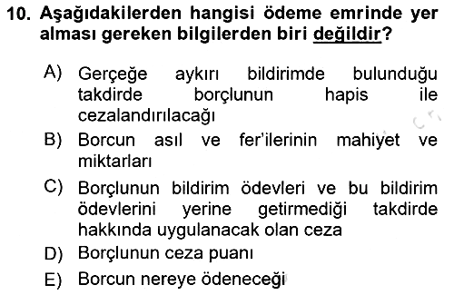 Vergi İcra Hukuku 2024-2025 Dönem Sonu Sınavı - 10. soru
