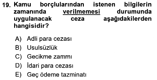 Vergi İcra Hukuku 2024-2025 Dönem Sonu Sınavı - 19. soru