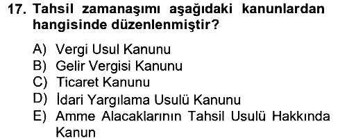 Vergi İcra Hukuku 2014-2015 Tek Ders Sınavı - 17. soru