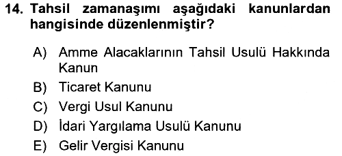 Vergi İcra Hukuku 2015-2016 Tek Ders Sınavı - 14. soru