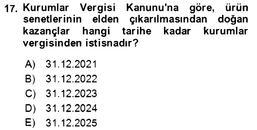 Vergi Planlaması 2021-2022 Ara Sınav - 17. soru