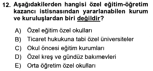 Vergi Planlaması 2024-2025 Ara Sınav - 12. soru