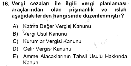 Vergi Planlaması 2021-2022 Dönem Sonu Sınavı - 16. soru