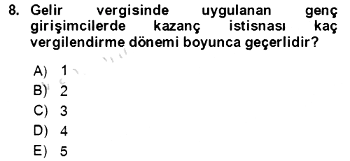 Vergi Planlaması 2020-2021 Yaz Okulu Sınavı - 8. soru