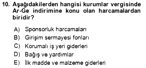 Vergi Planlaması 2020-2021 Yaz Okulu Sınavı - 10. soru