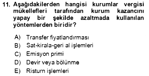 Vergi Planlaması 2020-2021 Yaz Okulu Sınavı - 11. soru