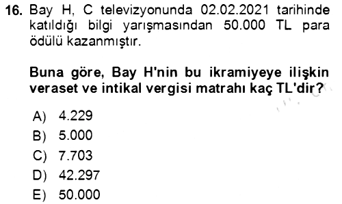 Vergi Planlaması 2020-2021 Yaz Okulu Sınavı - 16. soru