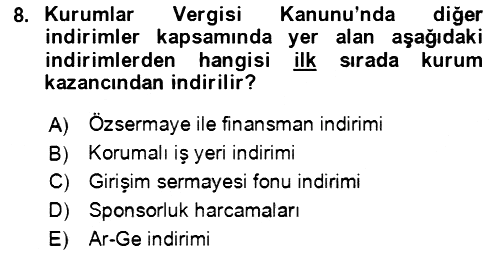 Vergi Planlaması 2021-2022 Yaz Okulu Sınavı - 8. soru
