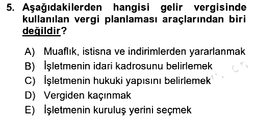 Vergi Planlaması 2024-2025 Yaz Okulu Sınavı - 5. soru