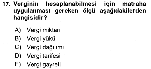 Vergi Teorisi 2018-2019 Ara Sınav - 17. soru