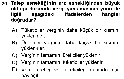 Vergi Teorisi 2018-2019 Ara Sınav - 20. soru