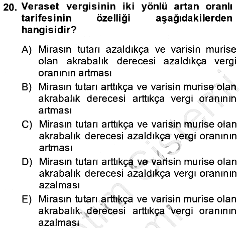 Vergi Teorisi 2014-2015 Dönem Sonu Sınavı - 20. soru
