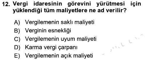 Vergi Teorisi 2015-2016 Dönem Sonu Sınavı - 12. soru