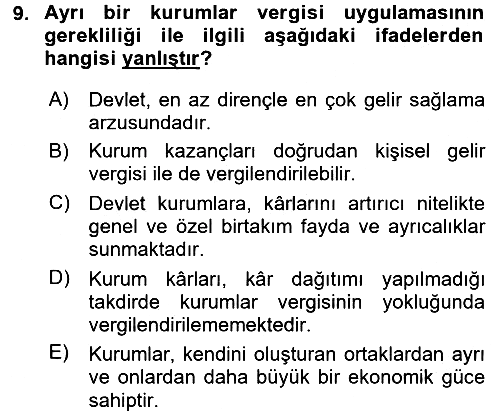 Vergi Teorisi 2017-2018 Dönem Sonu Sınavı - 9. soru