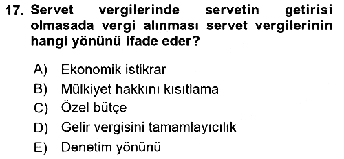 Vergi Teorisi 2021-2022 Dönem Sonu Sınavı - 17. soru
