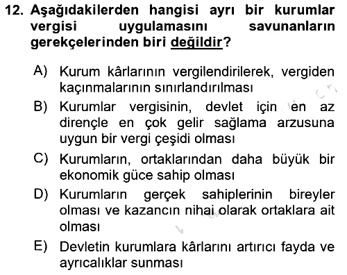 Vergi Teorisi 2024-2025 Dönem Sonu Sınavı - 12. soru