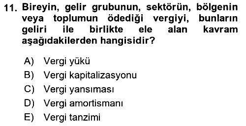 Vergi Teorisi 2018-2019 Yaz Okulu Sınavı - 11. soru