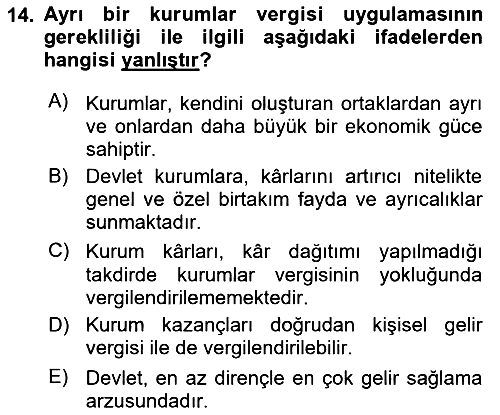 Vergi Teorisi 2018-2019 Yaz Okulu Sınavı - 14. soru