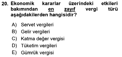 Vergi Teorisi 2018-2019 Yaz Okulu Sınavı - 20. soru