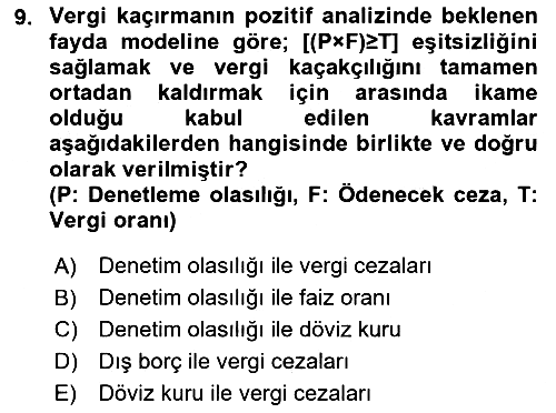 Vergi Teorisi 2021-2022 Yaz Okulu Sınavı - 9. soru