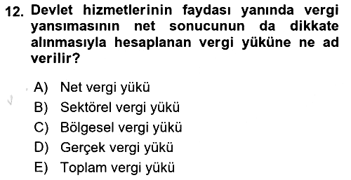 Vergi Teorisi 2022-2023 Yaz Okulu Sınavı - 12. soru