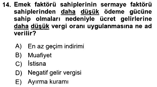 Vergi Teorisi 2022-2023 Yaz Okulu Sınavı - 14. soru