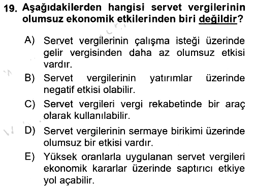 Vergi Teorisi 2022-2023 Yaz Okulu Sınavı - 19. soru