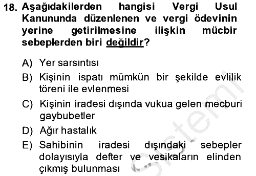Vergi Usul Hukuku 2014-2015 Ara Sınav - 18. soru