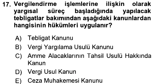 Vergi Usul Hukuku 2015-2016 Ara Sınav - 17. soru