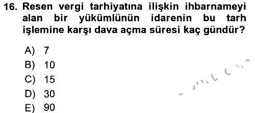 Vergi Usul Hukuku 2016-2017 Ara Sınav - 16. soru