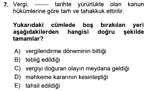 Vergi Usul Hukuku 2023-2024 Ara Sınav - 7. soru