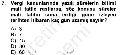 Vergi Usul Hukuku 2012-2013 Dönem Sonu Sınavı - 7. soru