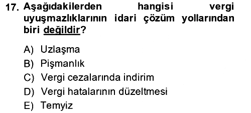 Vergi Usul Hukuku 2014-2015 Dönem Sonu Sınavı - 17. soru