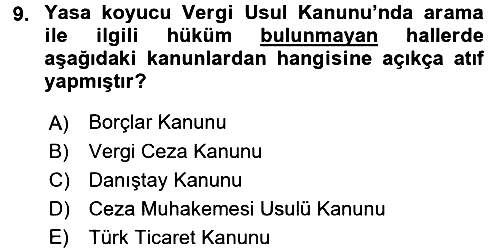 Vergi Usul Hukuku 2015-2016 Dönem Sonu Sınavı - 9. soru