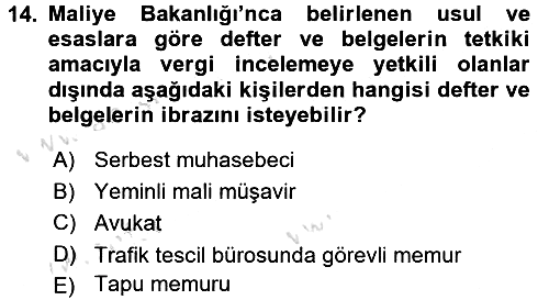 Vergi Usul Hukuku 2015-2016 Dönem Sonu Sınavı - 14. soru