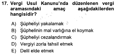 Vergi Usul Hukuku 2023-2024 Yaz Okulu Sınavı - 17. soru