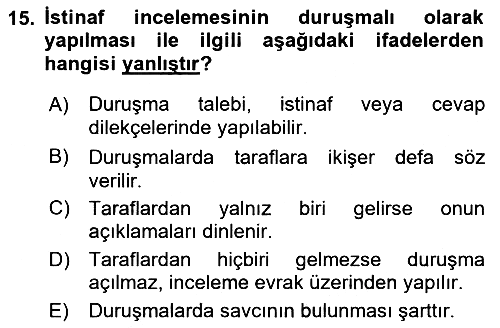 Vergi Yargılaması Hukuku 2018-2019 3 Ders Sınavı - 15. soru
