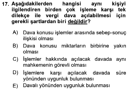 Vergi Yargılaması Hukuku 2018-2019 Ara Sınav - 17. soru