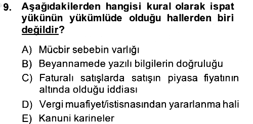 Vergi Yargılaması Hukuku 2013-2014 Dönem Sonu Sınavı - 9. soru