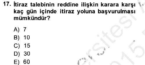 Vergi Yargılaması Hukuku 2014-2015 Dönem Sonu Sınavı - 17. soru