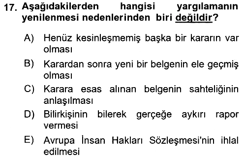 Vergi Yargılaması Hukuku 2017-2018 Dönem Sonu Sınavı - 17. soru