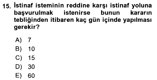 Vergi Yargılaması Hukuku 2018-2019 Dönem Sonu Sınavı - 15. soru