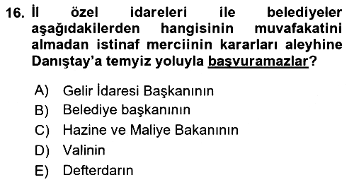 Vergi Yargılaması Hukuku 2025-2026 Dönem Sonu Sınavı - 16. soru
