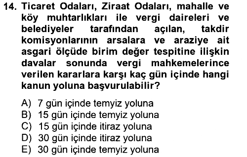 Vergi Yargılaması Hukuku 2013-2014 Tek Ders Sınavı - 14. soru