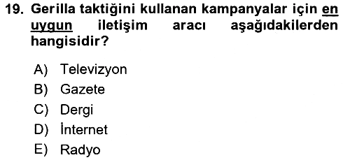 Marka İletişim Kampanyaları 2016-2017 Ara Sınav - 19. soru