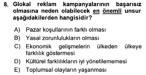 Marka İletişim Kampanyaları 2021-2022 Ara Sınav - 8. soru